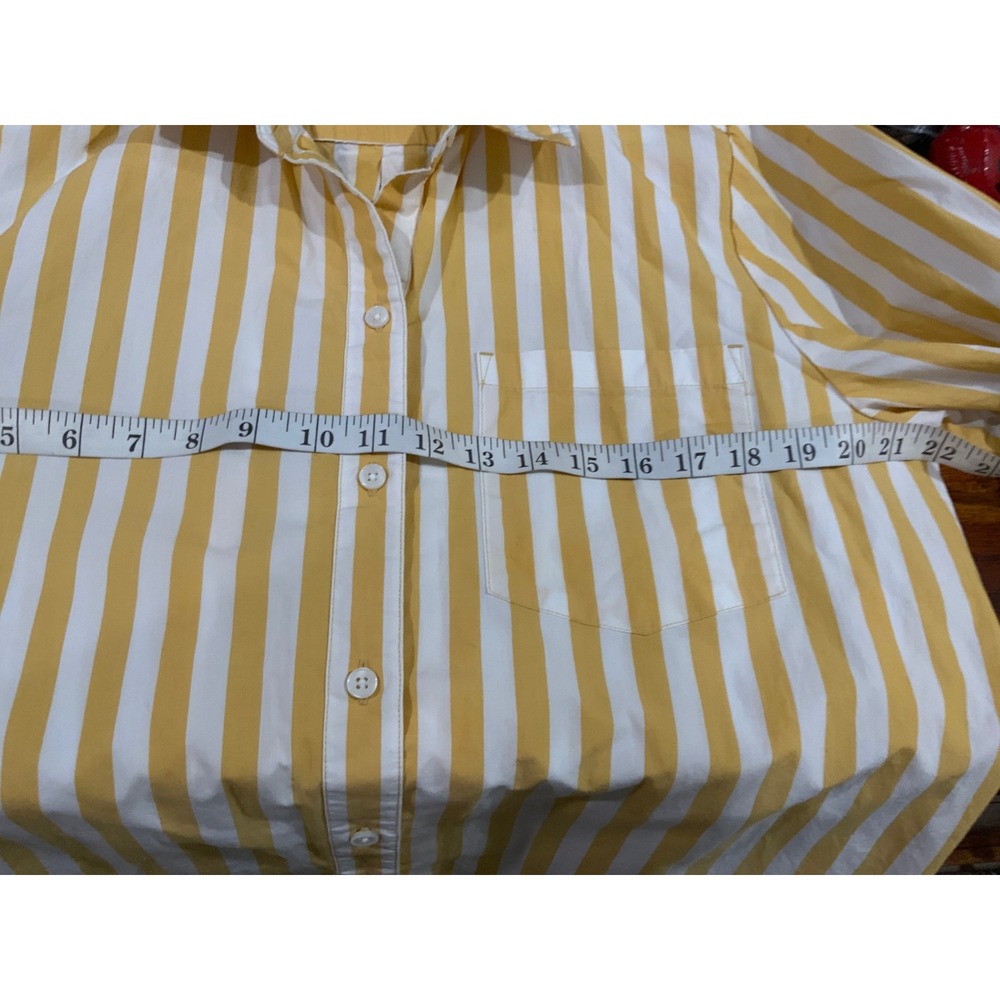 Style & Co Yellow White Striped Button Down Shirt Dress XL Long Sleeve Pocket - Picture 8 of 13